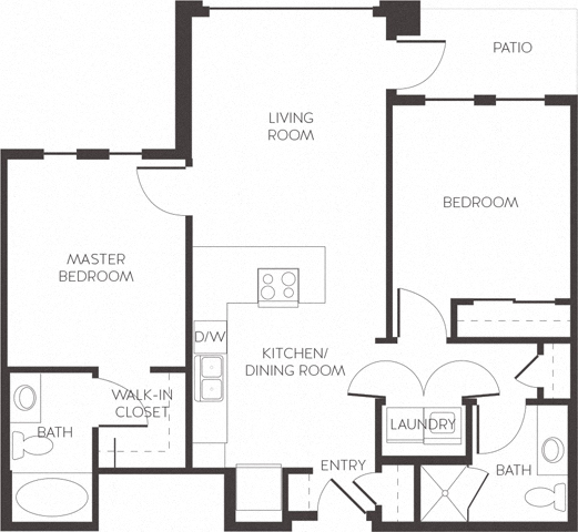 Floor plan for 2 beds, 2 baths, 1004 sqft